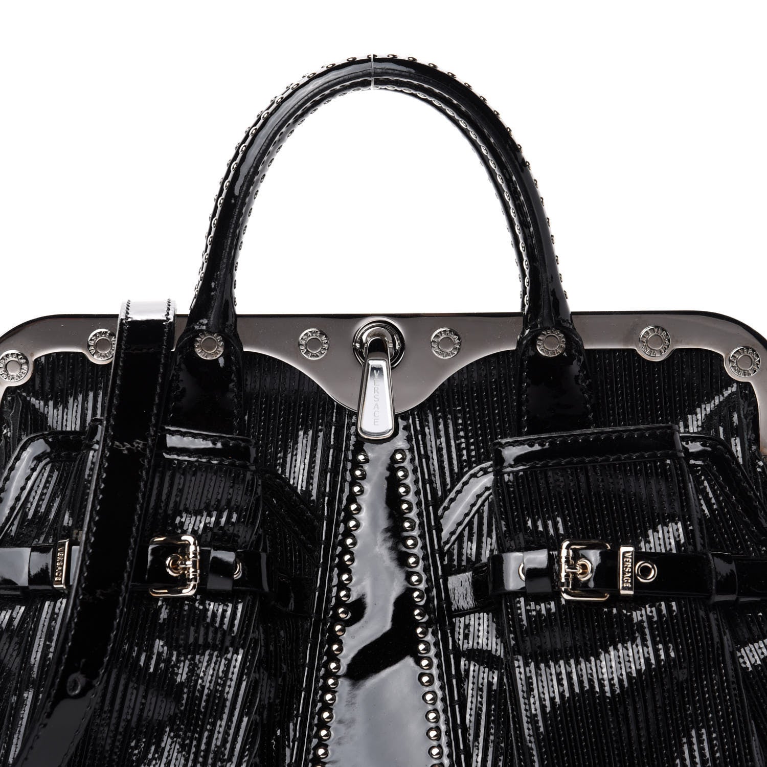 Versace Patent Embossed Frame Satchel Black 12 of 12