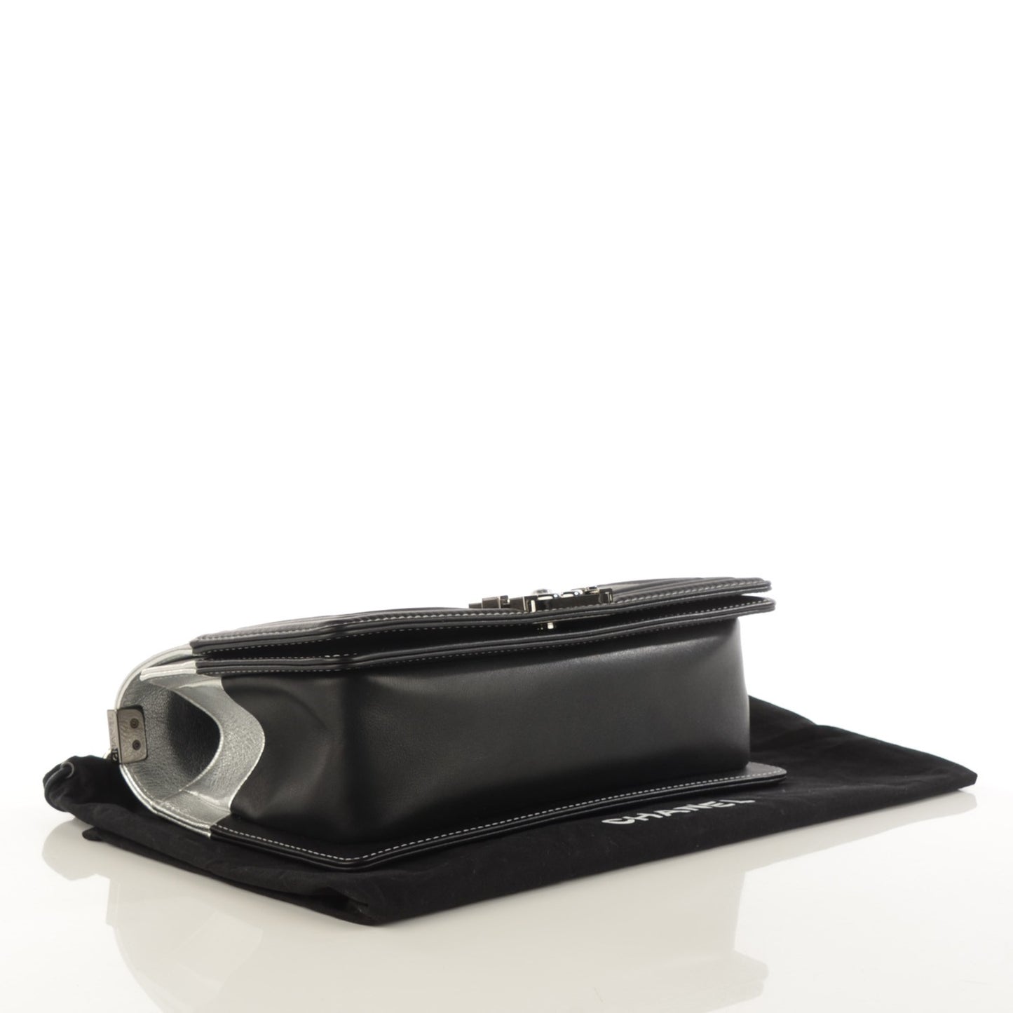 Metallic Goatskin Calfskin Medium Boy Flap Silver Black