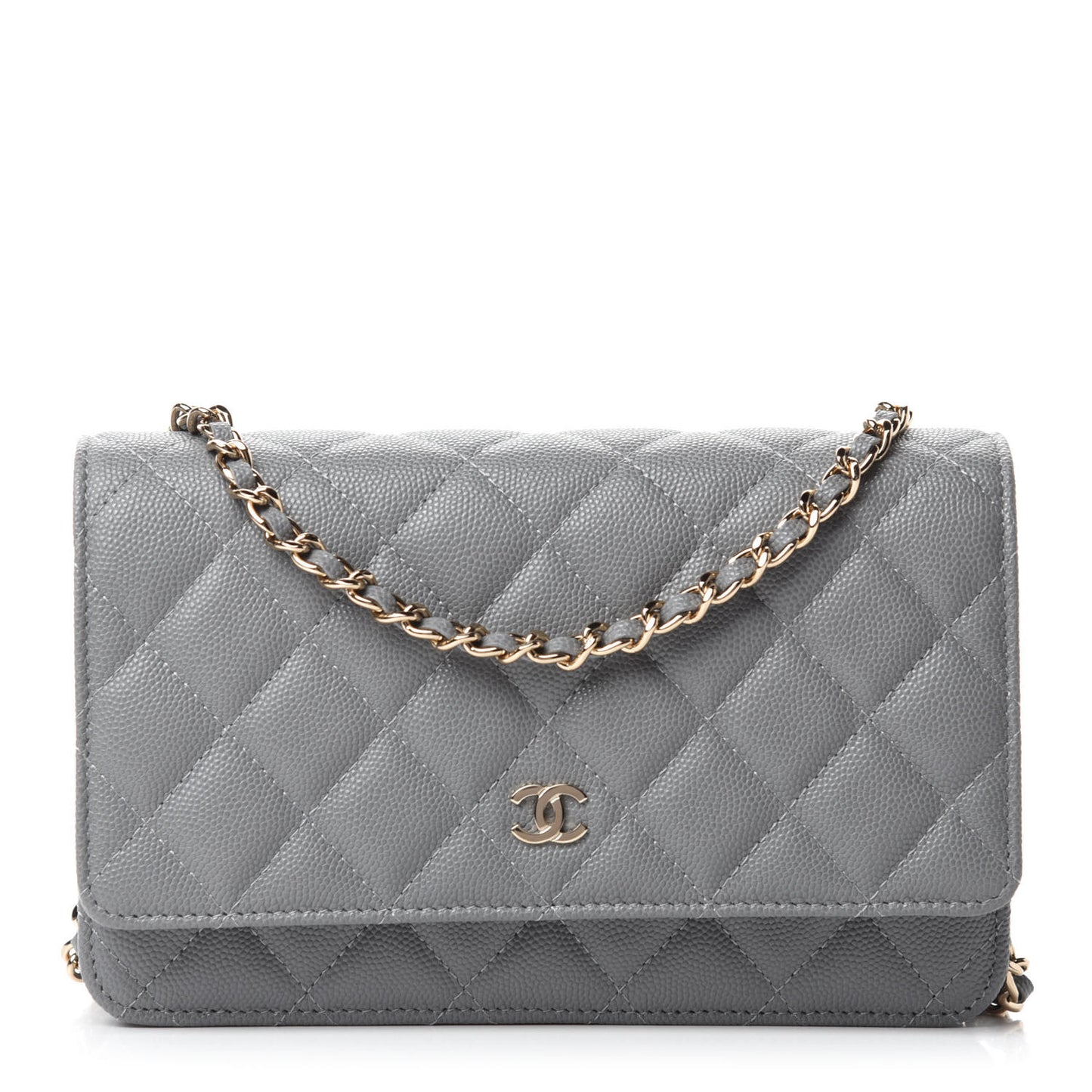 Caviar Quilted Wallet On Chain WOC Grey