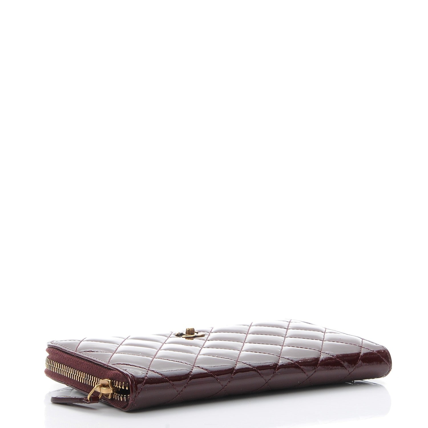 Chanel Patent Quilted Zip Around Wallet Burgundy 4 of 8