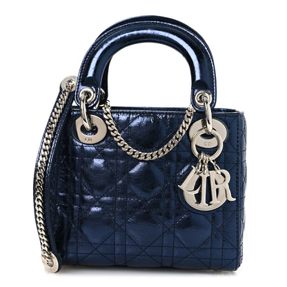 Christian Dior Metallic Crinkled Lambskin Cannage Mini Lady Dior Blue 8 of 12