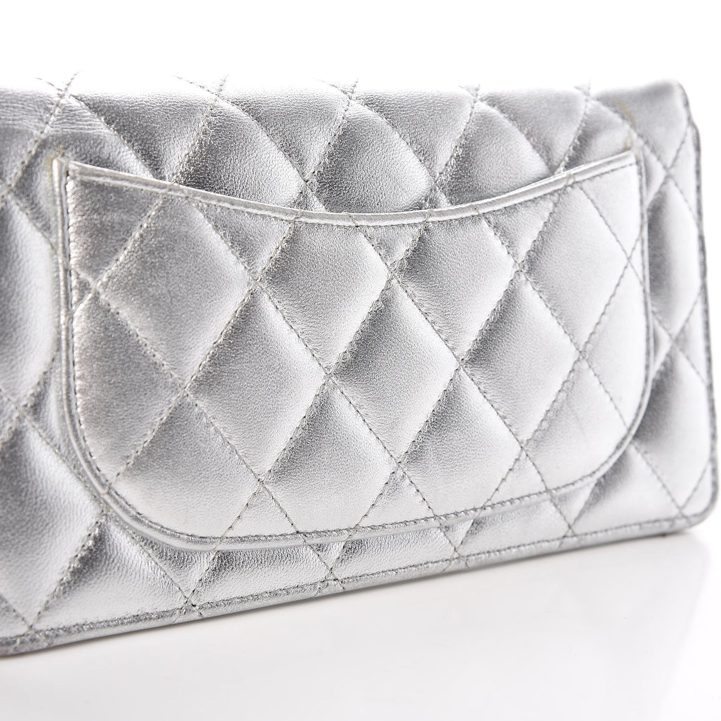 Metallic Lambskin Quilted Yen Wallet Silver