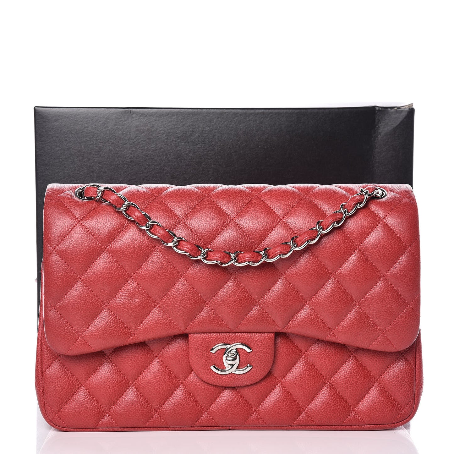 Caviar Quilted Jumbo Double Flap Red