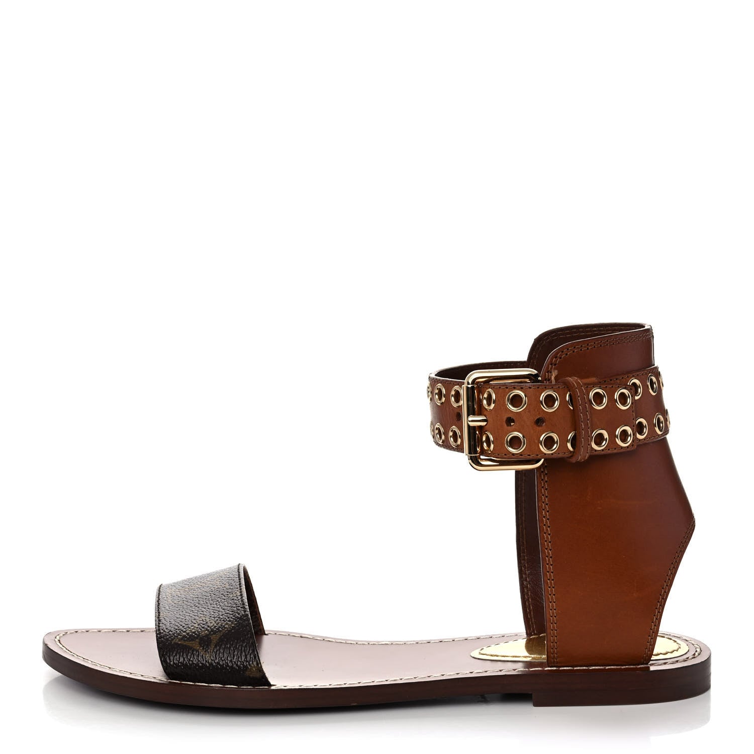 Louis Vuitton Calfskin Monogram Passenger Flat Sandals 37 Cognac 1 of 8