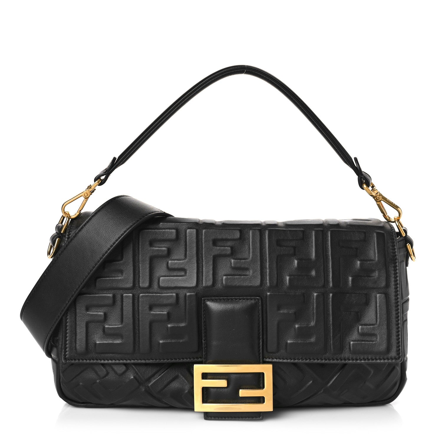 Fendi Nappa FF 1974 Embossed Large Baguette Black 1 of 8