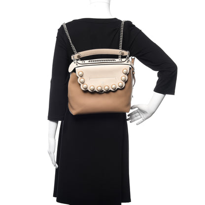 Fendi Vitello Century Pearl Bi-Color Scalloped Back to School Backpack Cuoio Camelia 2 of 10