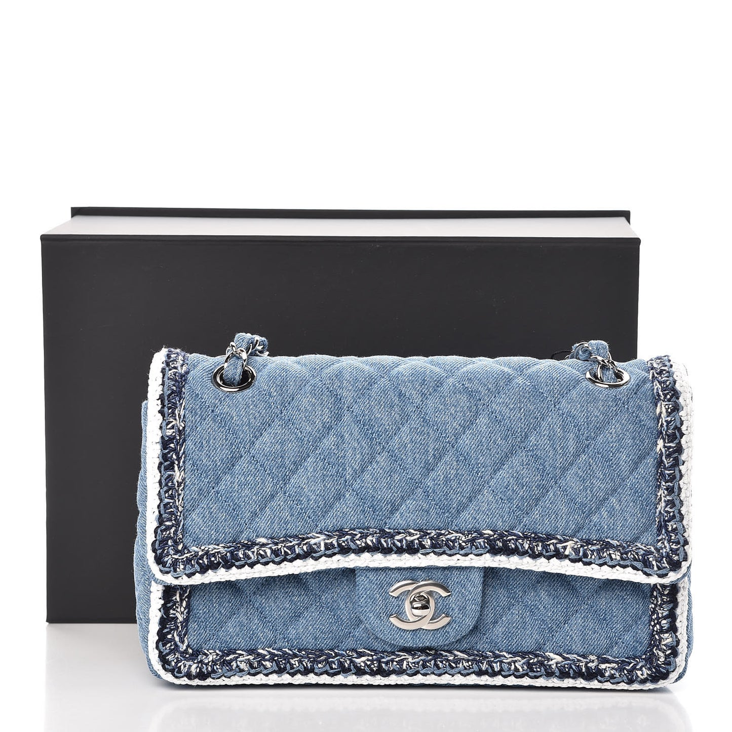 Denim Braided Medium Flap Bag Light Blue