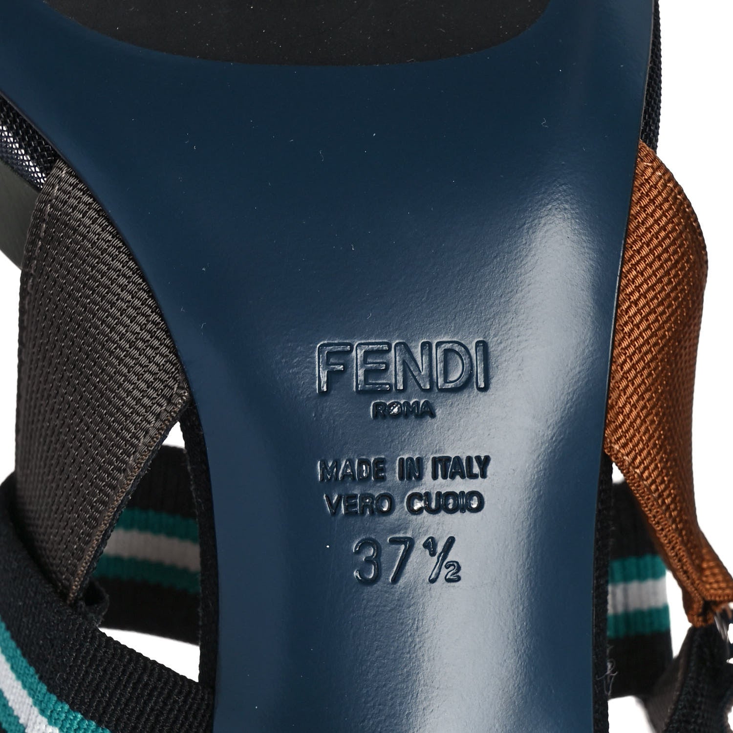 Fendi Technical Mesh Colibri 55mm Slingback Pumps 37.5 Black Verde Military 6 of 7