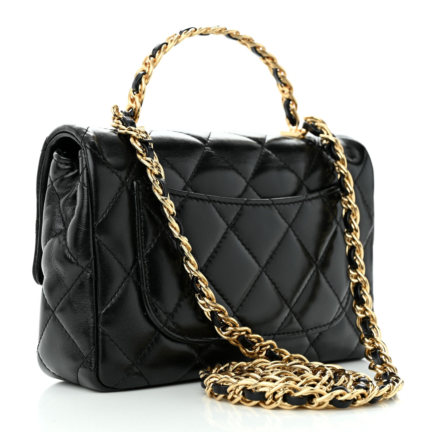 Chanel Shiny Lambskin Quilted Golden Links Top Handle Flap Black 3 of 13
