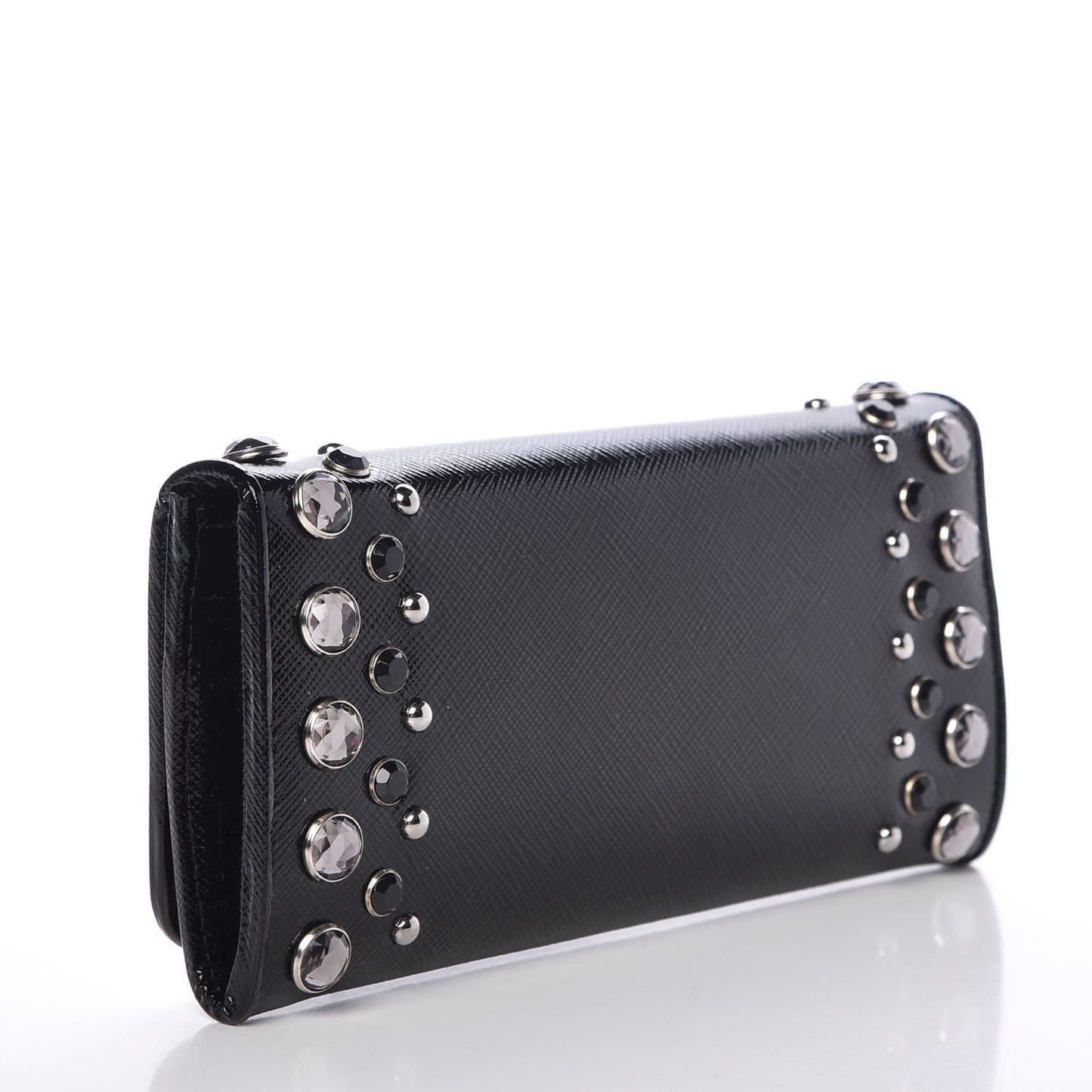Saffiano Vernice Crystal Studded Continental Wallet Black