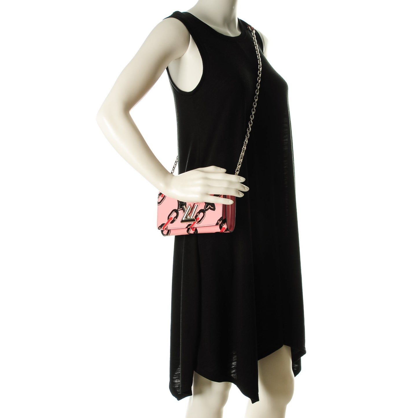 Epi Chain Flower Print Twist Chain Wallet Pink