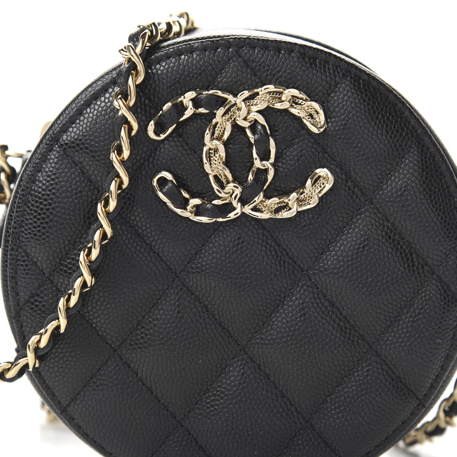 Chanel Caviar Quilted French New Wave Round Clutch With Chain Black 10 of 10