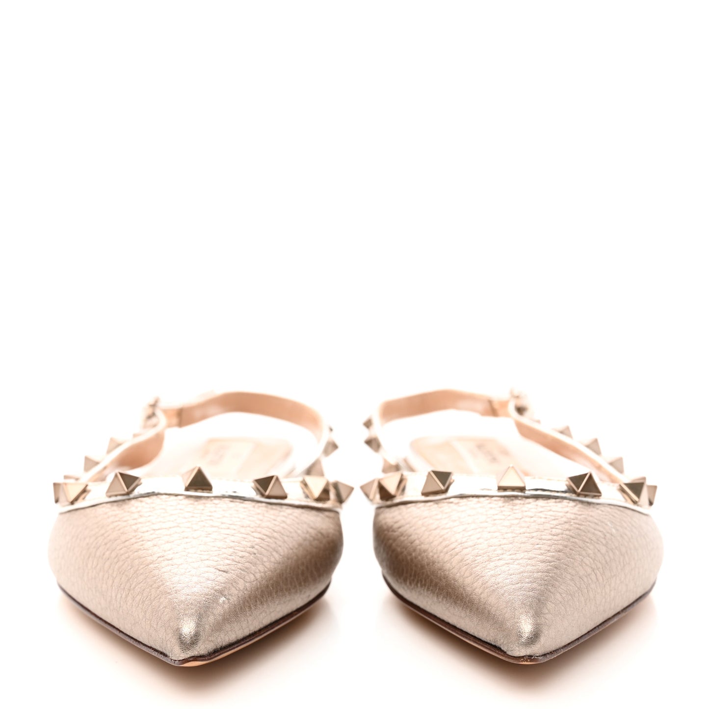 Metallic Pebbled Calfskin Patent Rockstud Slingback Flats 35 Skin