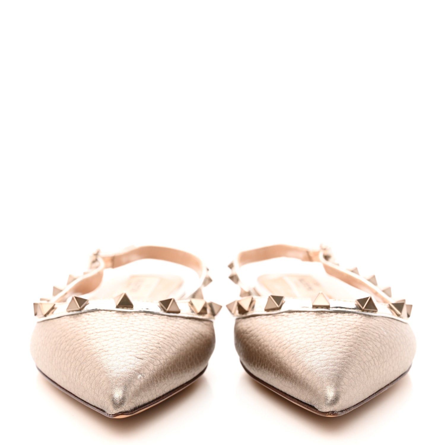 Valentino Garavani Metallic Pebbled Calfskin Patent Rockstud Slingback Flats 35 Skin 2 of 12