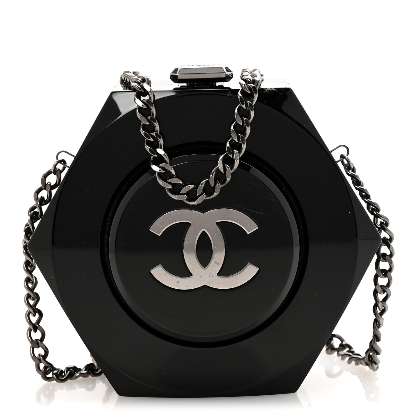 Plexiglass Octagon CC Minaudiere Clutch Black