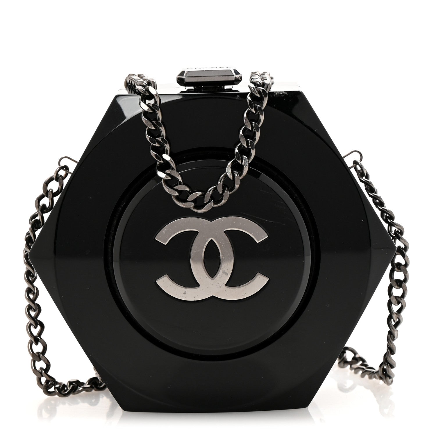 Chanel Plexiglass Octagon CC Minaudiere Clutch Black 1 of 11