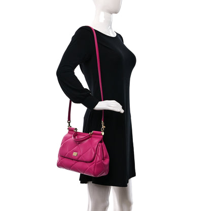 Dolce & Gabbana DOLCE & GABBANA Calfskin Quilted Small Miss Sicily Satchel Pink 2 of 8