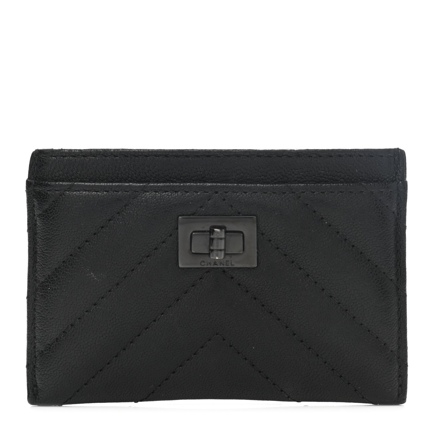 Chanel Sheepskin Chevron Quilted Reissue Card Holder So Black 1 of 10