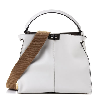 Fendi Vitello Seta Glazed Fabric FF 1974 Medium Peekaboo X-Lite White Ice Mogano Panna 1 of 4