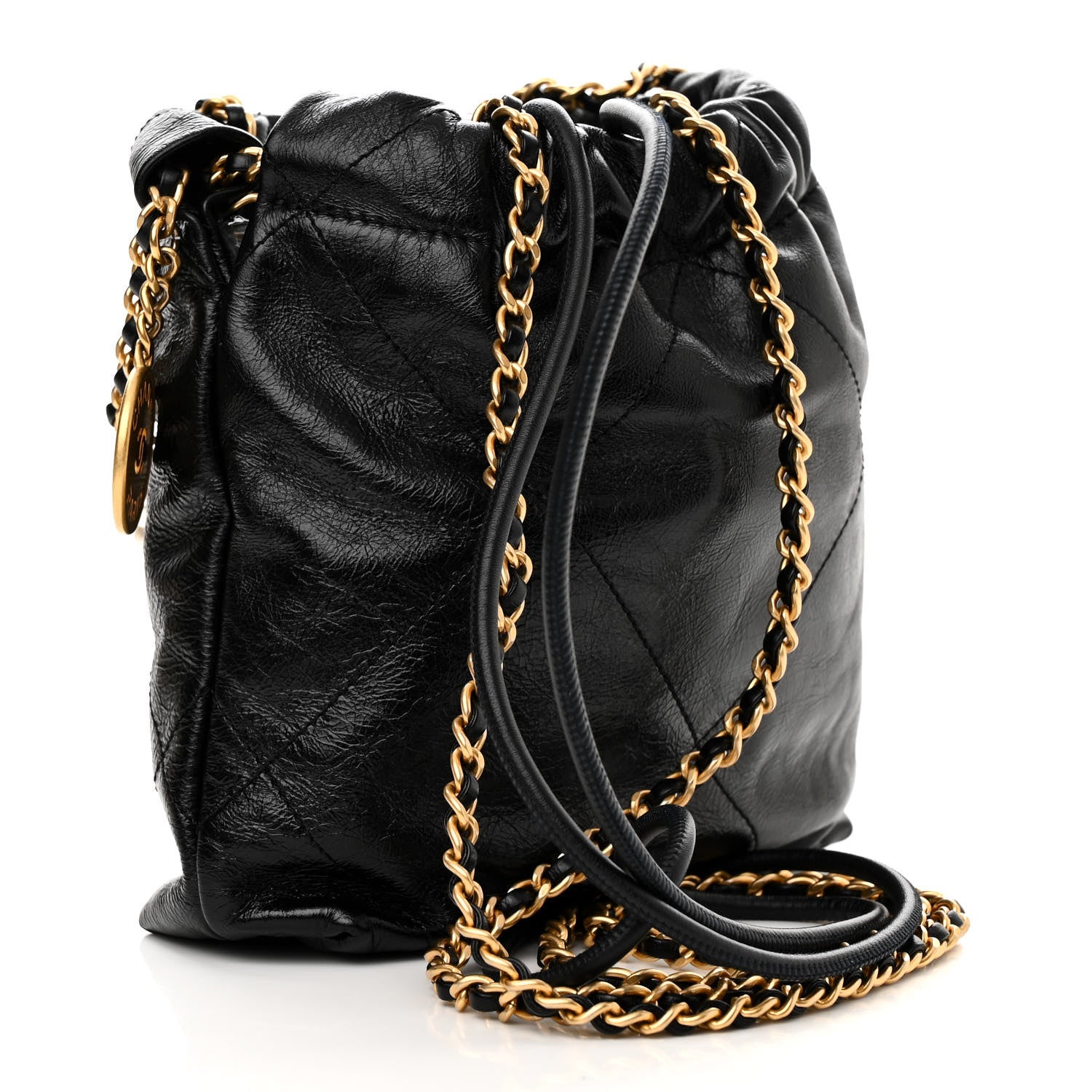 Chanel Shiny Crumpled Calfskin Quilted Pearl Mini Chanel 22 Black 3 of 11