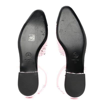 Chanel Tweed Grosgrain Cap Toe Slingback Flats 39 Pink White Black 6 of 10
