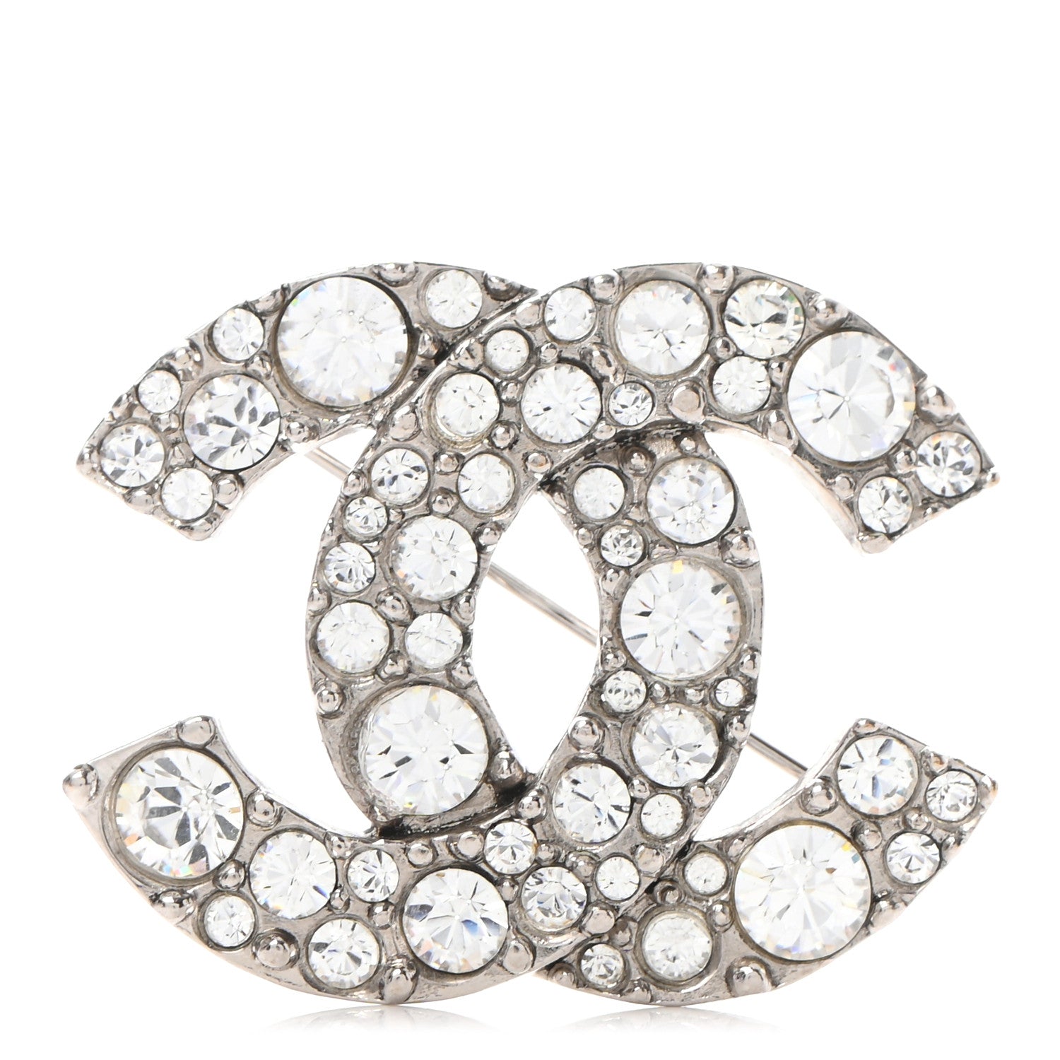 Chanel Crystal CC Brooch Silver 1 of 5