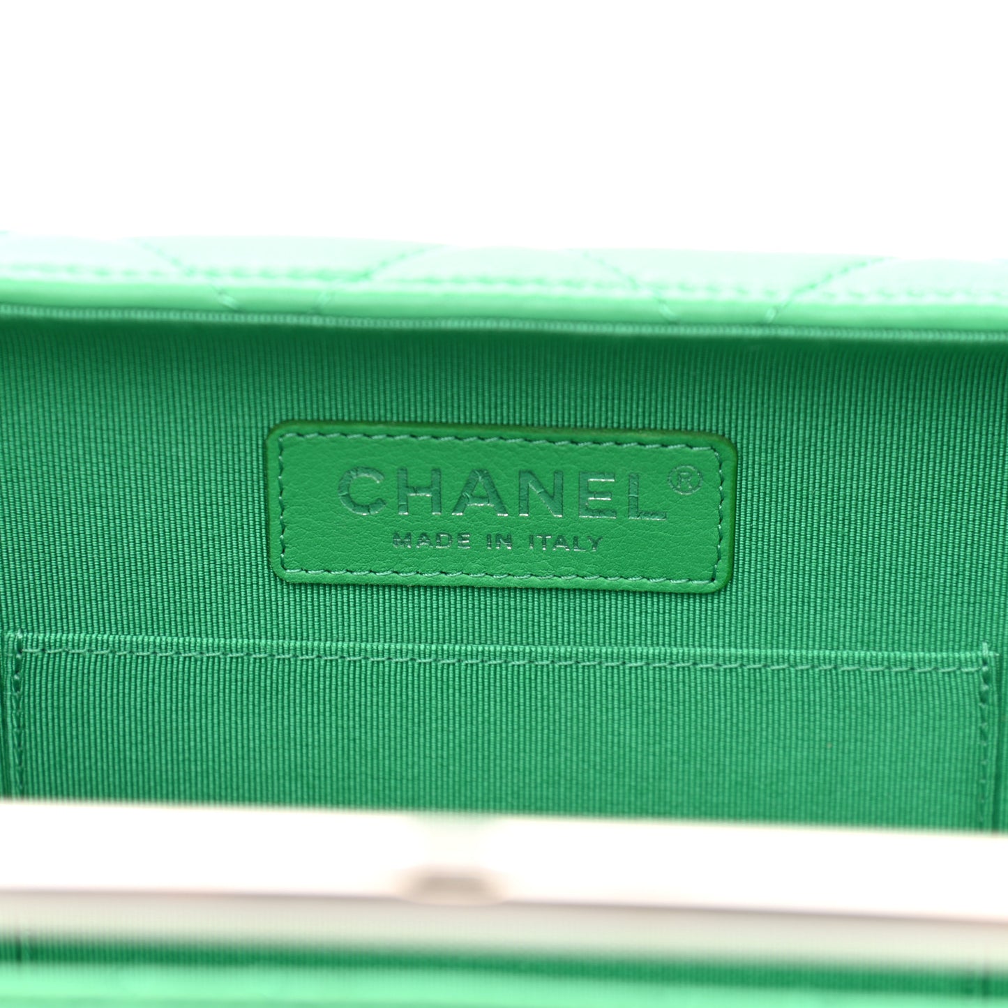 Quilted Lambskin Metal Bar Clutch Bag Green
