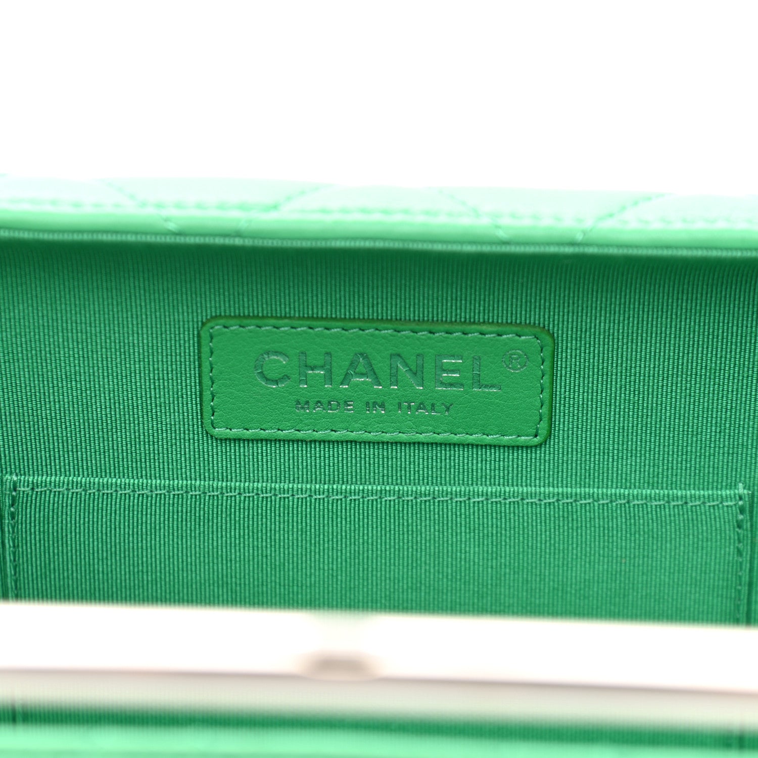 Chanel Quilted Lambskin Metal Bar Clutch Bag Green 8 of 10