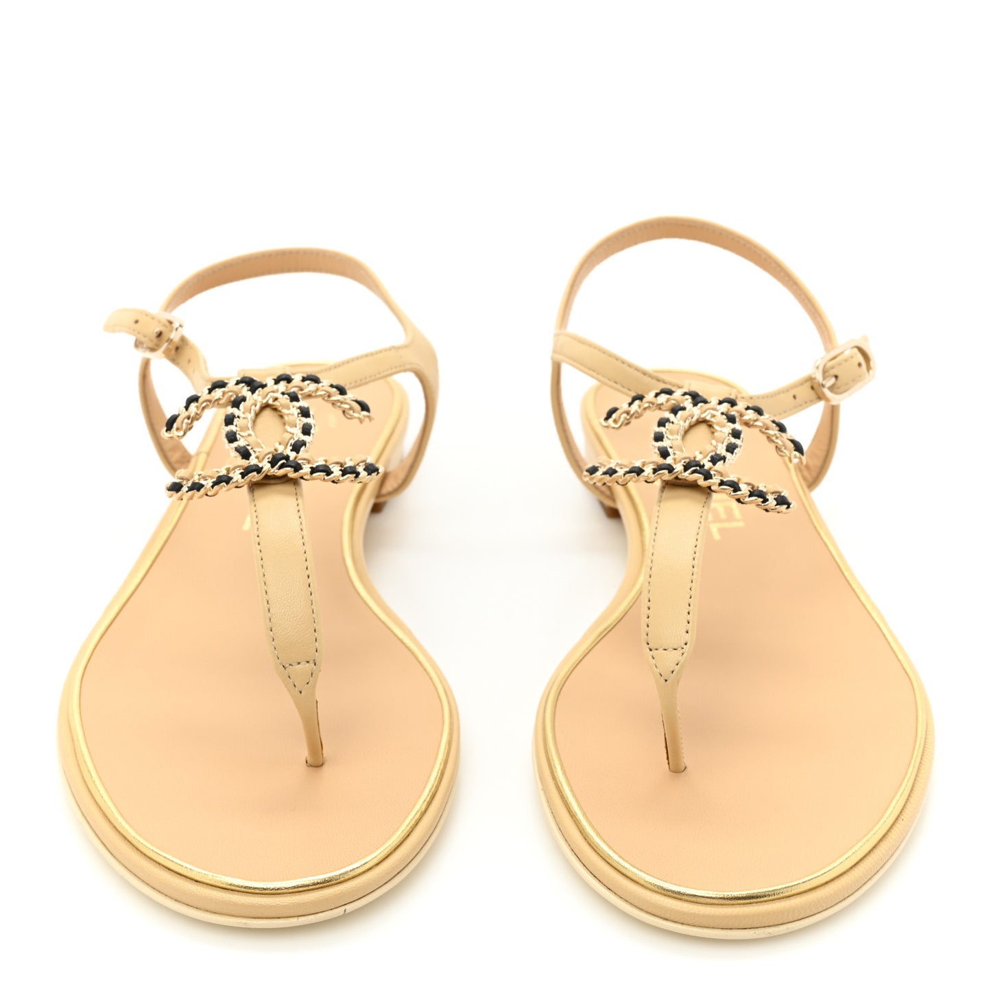 Lambskin CC Chain Thong Sandals 36.5 Beige