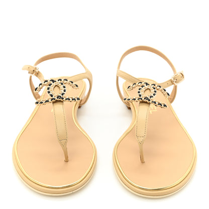 Chanel Lambskin CC Chain Thong Sandals 36.5 Beige 2 of 9