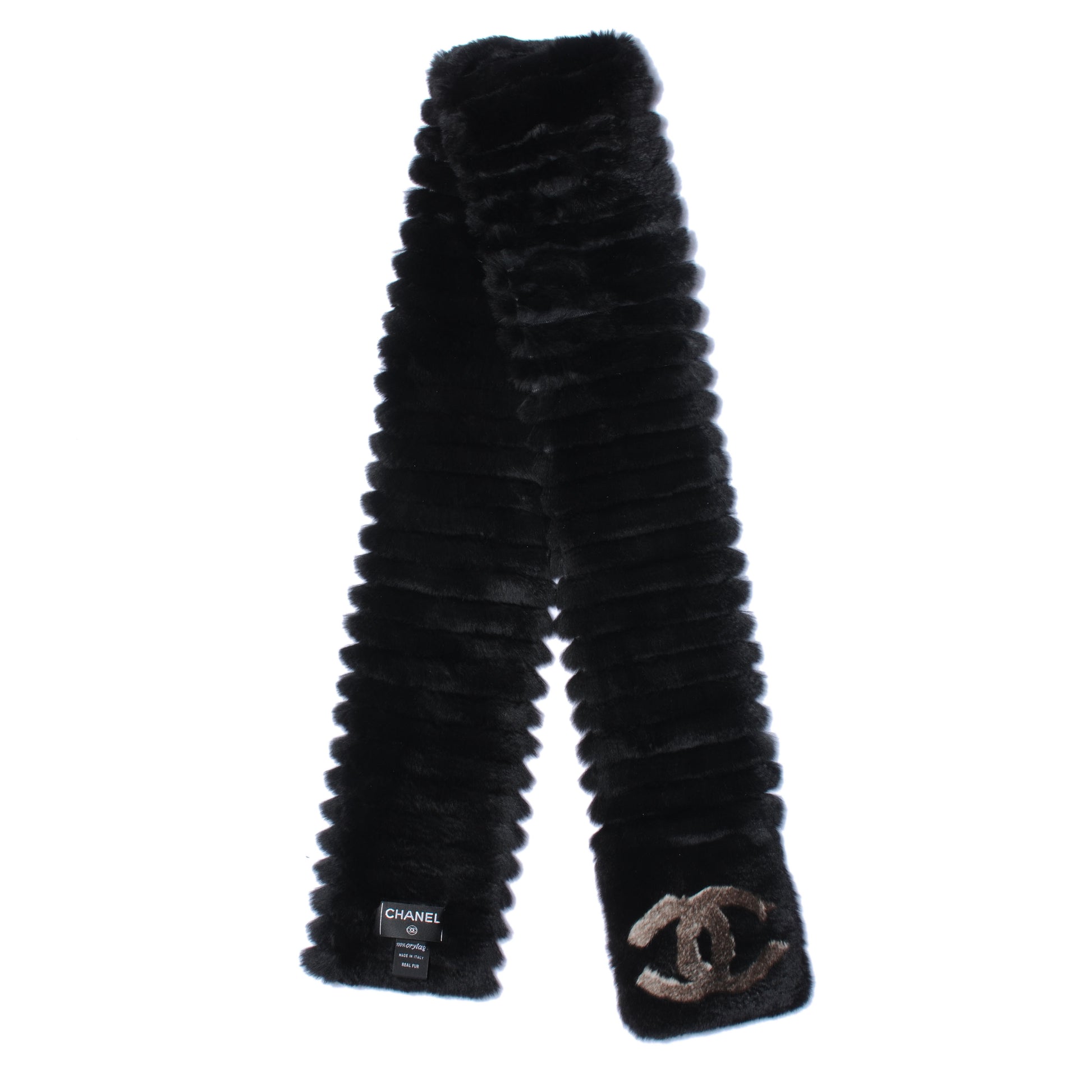 Chanel Orylag Rabbit Fur CC Scarf Black 1 of 5
