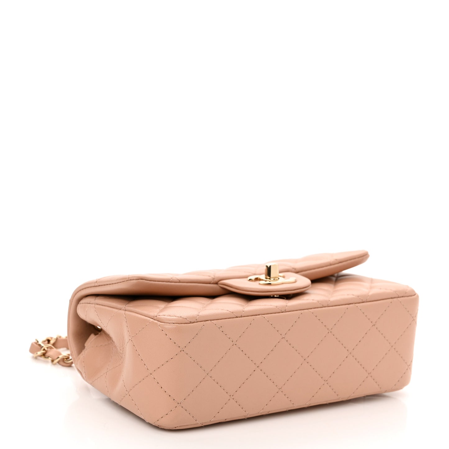Lambskin Quilted Mini Rectangular Flap Beige