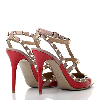 Valentino Garavani Patent Nappa Rockstud Ankle Strap 100mm Pumps 39.5 Rosso Valentino Poudre 4 of 8