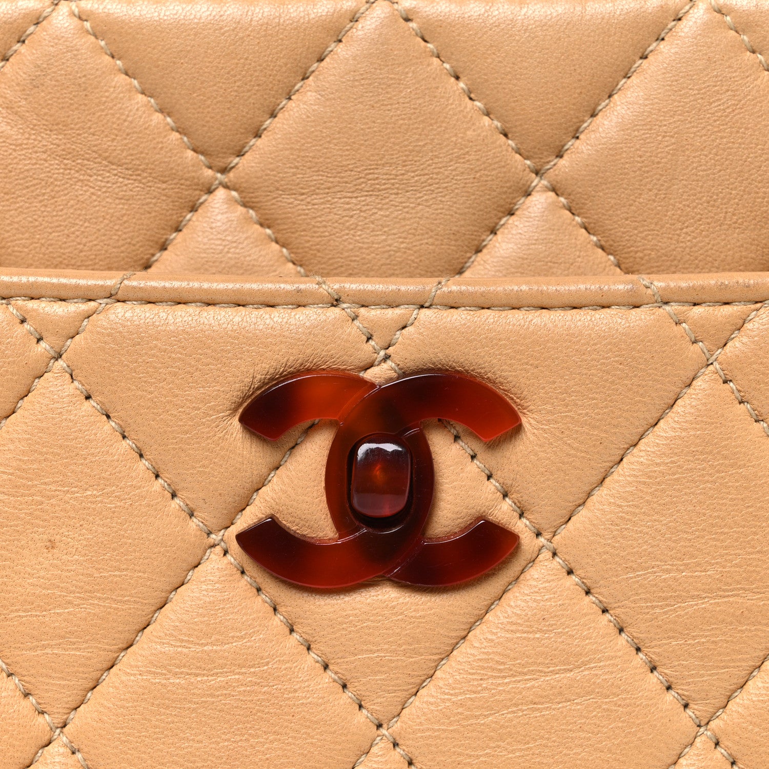 Chanel Lambskin Quilted Diamond CC Bekko Chain Shoulder Bag Beige 9 of 13