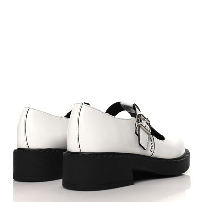 Prada Spazzolato Womens Mary Jane T Strap 40mm Loafers 39.5 White 5 of 9