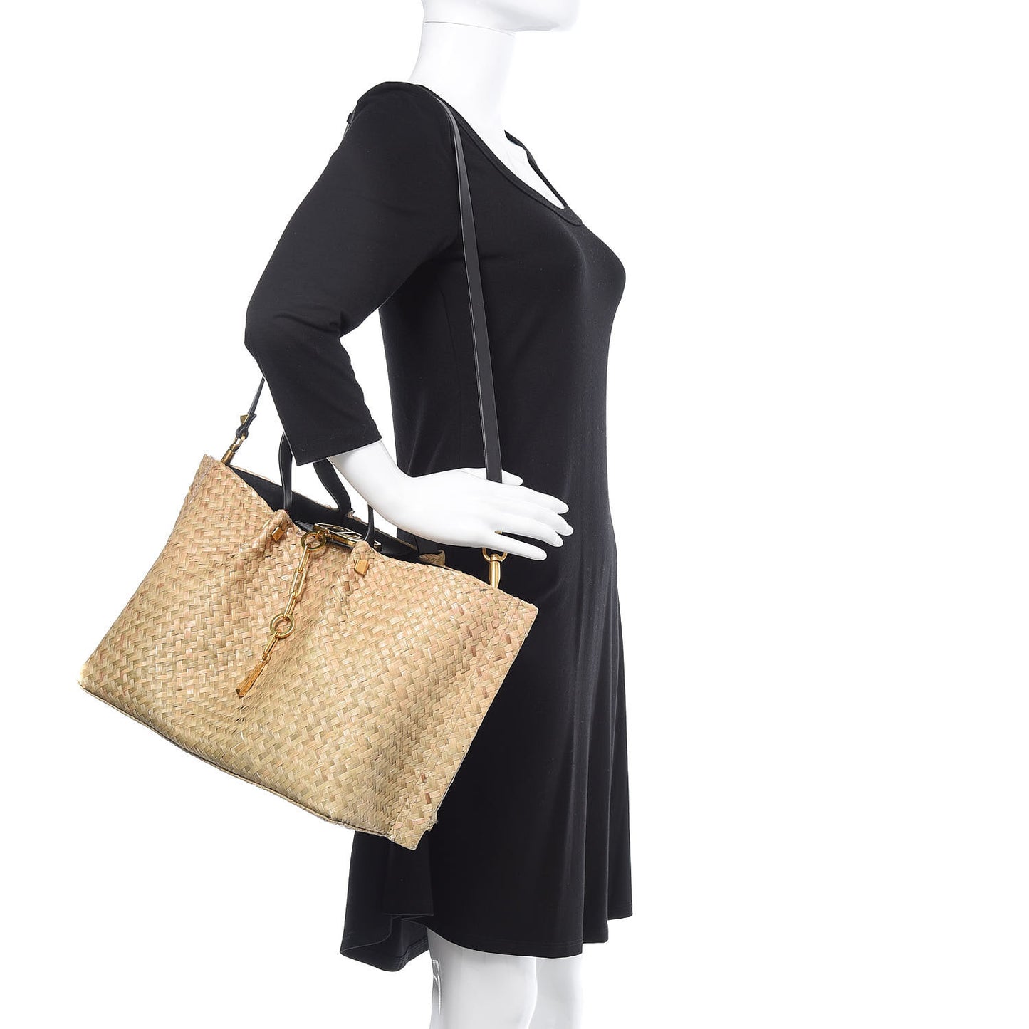 Raffia Medium Vlogo Escape Shopper Natural Black Rouge