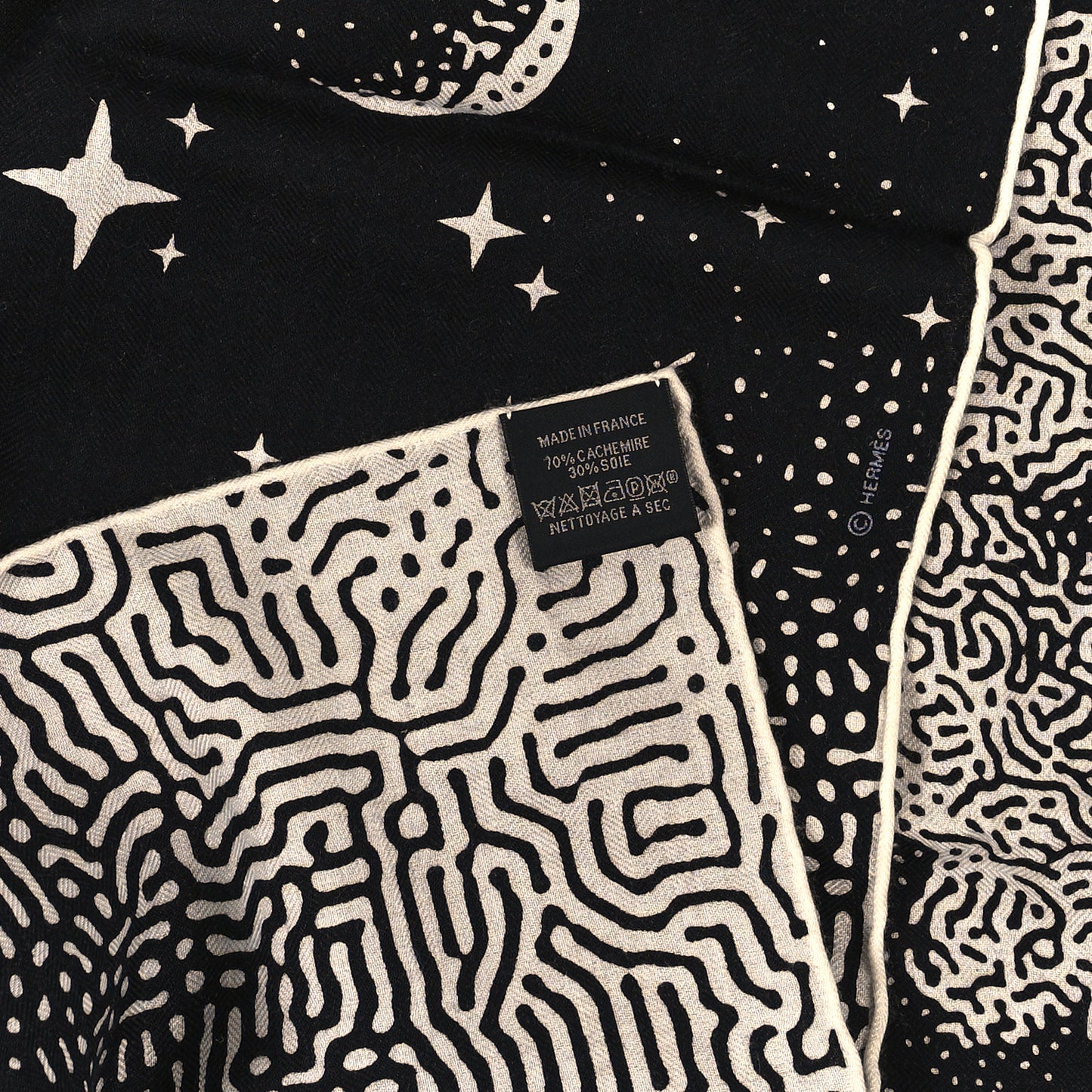 Silk Cashmere Clair De Lune Shawl 140 Black White