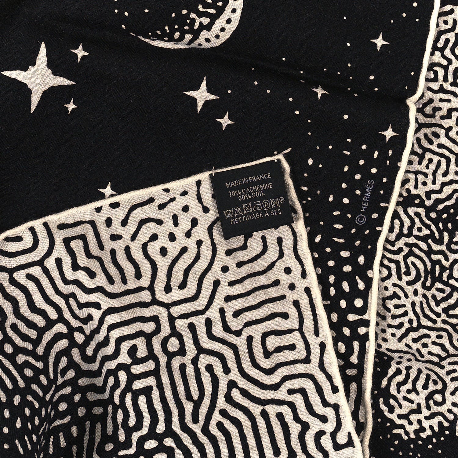 Hermes Silk Cashmere Clair De Lune Shawl 140 Black White 2 of 4