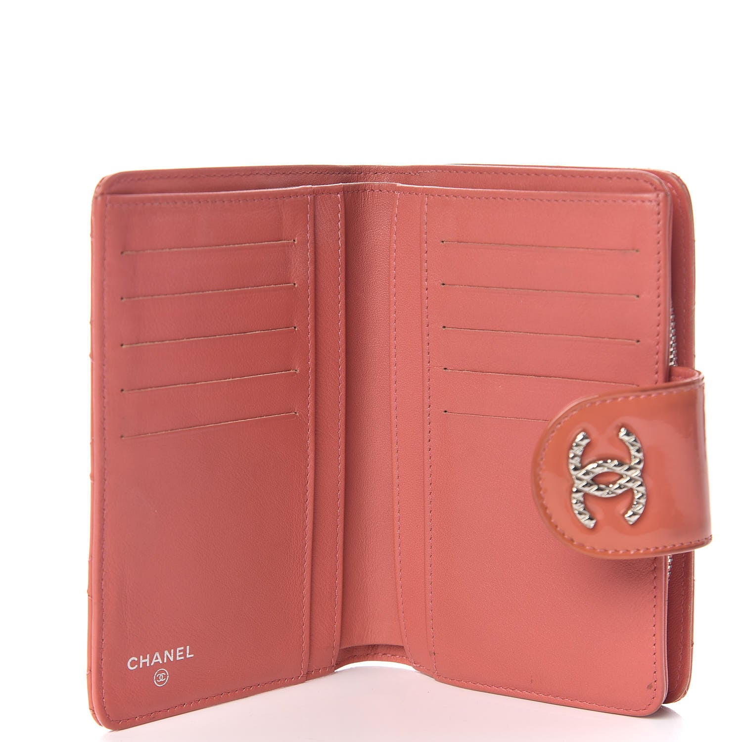 Chanel Patent Quilted Brilliant Zipped Pocket Wallet Pink 5 of 10