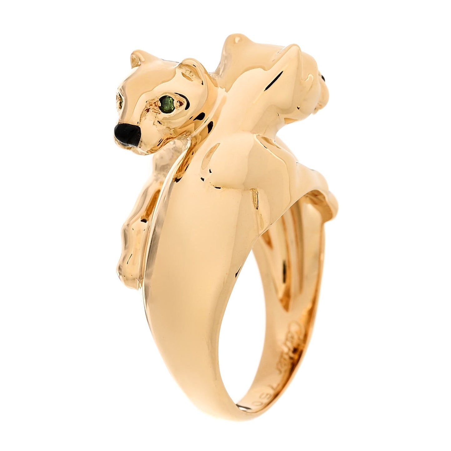 18K Yellow Gold Black Onyx Emerald Double Panthère De Cartier Bypass Ring 51 5.75