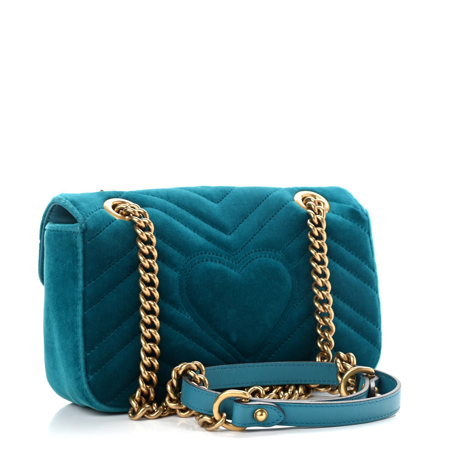 Gucci Velvet Matelasse Mini GG Marmont Shoulder Bag Pavone Cyan 3 of 11