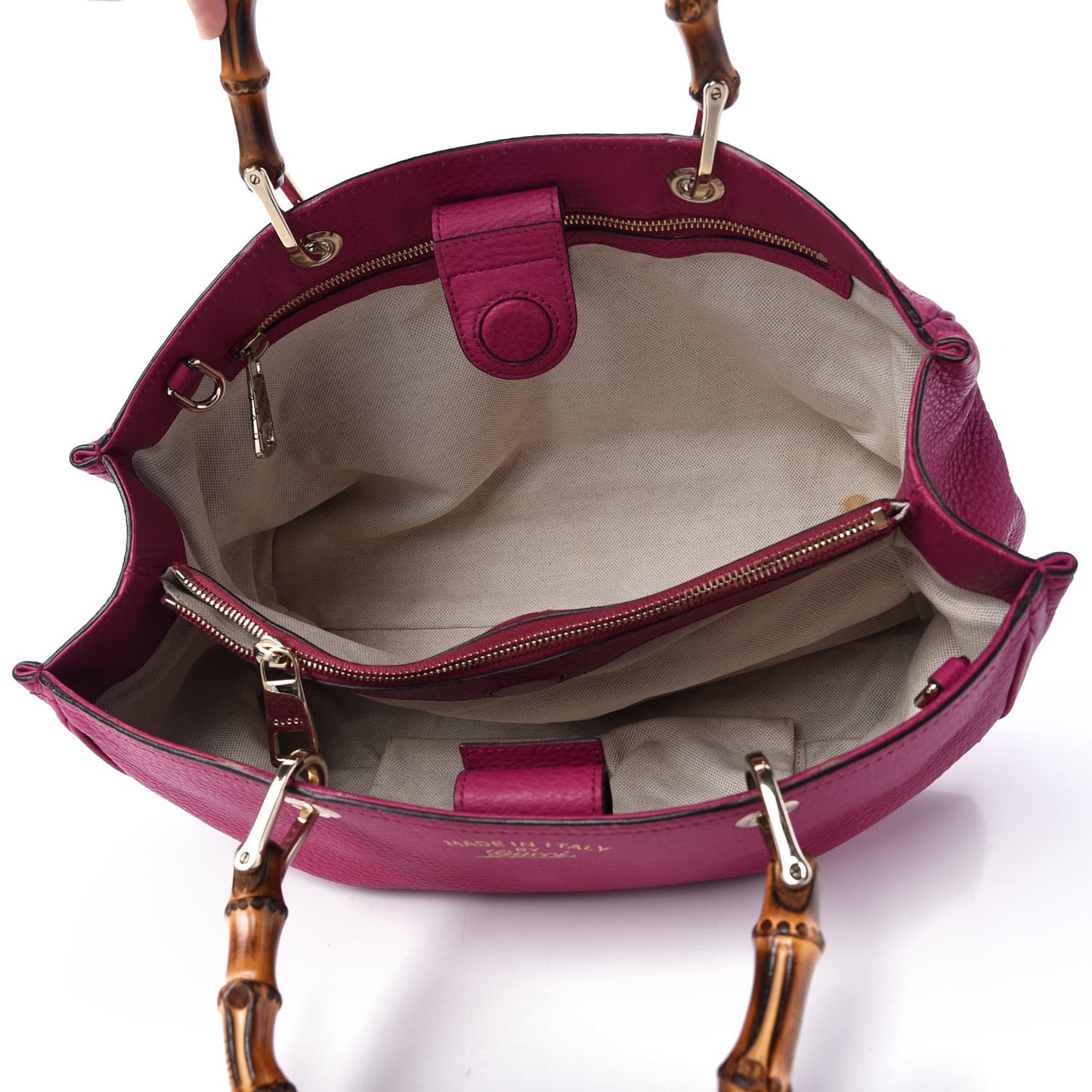 Pebbled Calfskin Medium Bamboo Shopper Tote Bright Bougainvillea