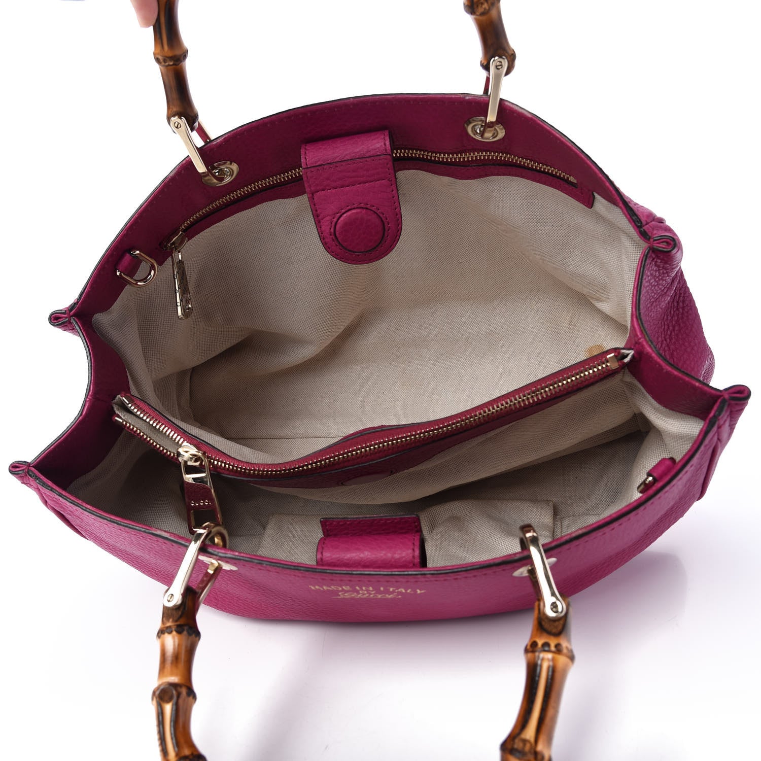 Gucci Pebbled Calfskin Medium Bamboo Shopper Tote Bright Bougainvillea 5 of 12