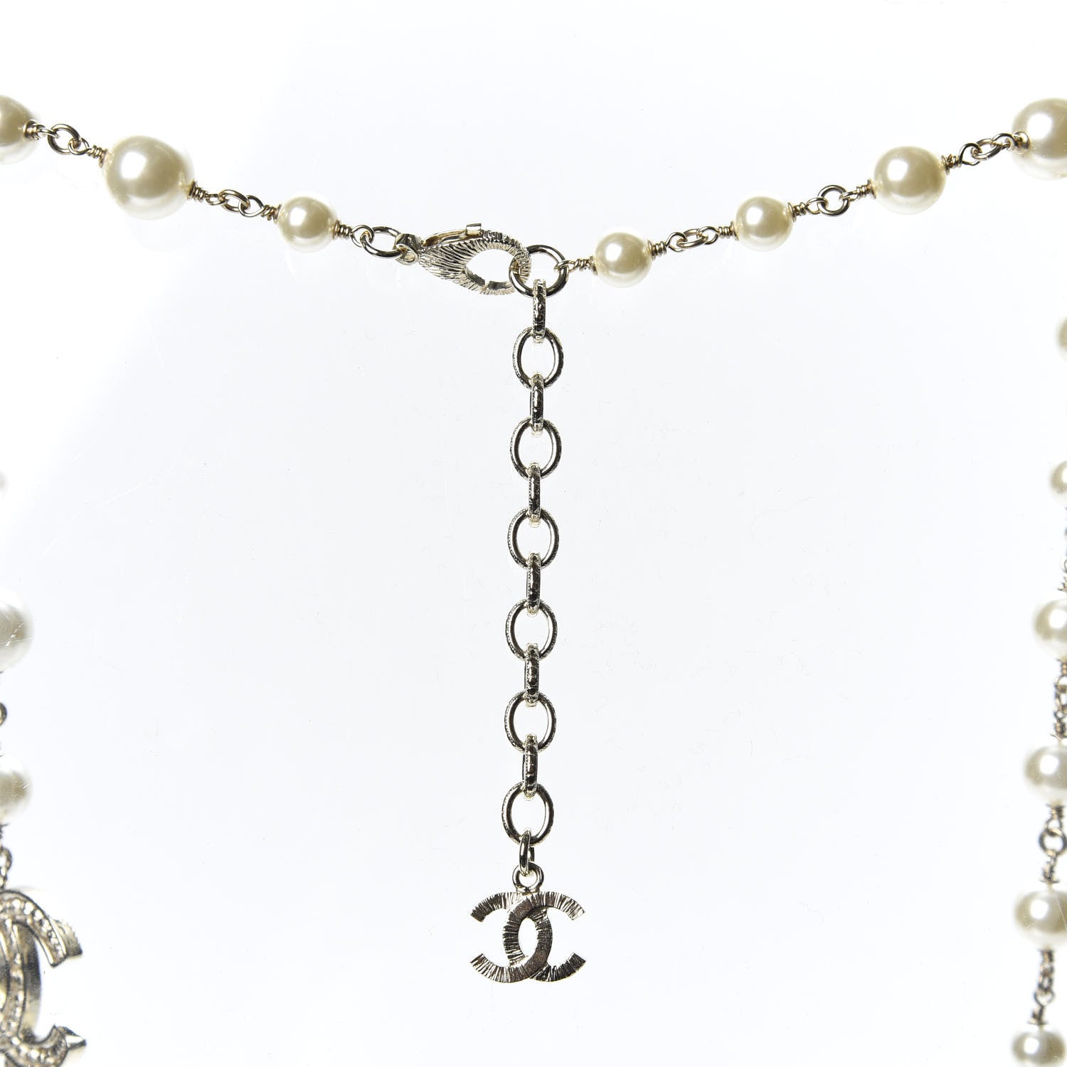Chanel Crystal Pearl CC Long Necklace Silver 4 of 6