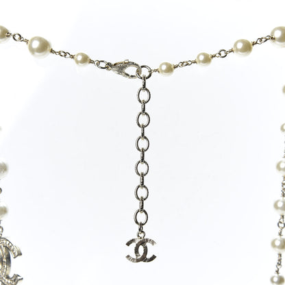 Chanel Crystal Pearl CC Long Necklace Silver 4 of 6