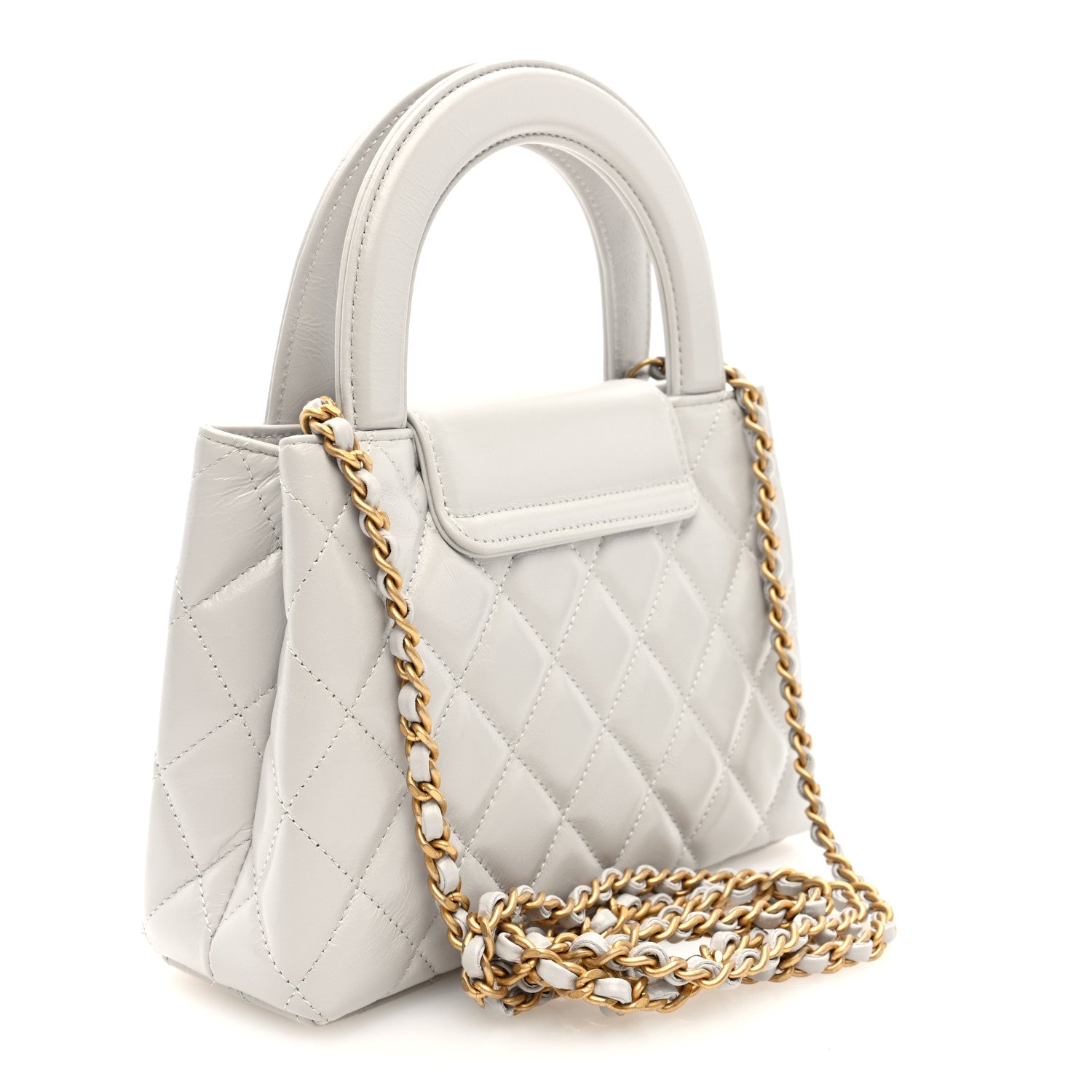 Chanel Shiny Aged Calfskin Quilted Nano Kelly Shopper Light Grey 3 of 11