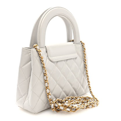 Chanel Shiny Aged Calfskin Quilted Nano Kelly Shopper Light Grey 3 of 11