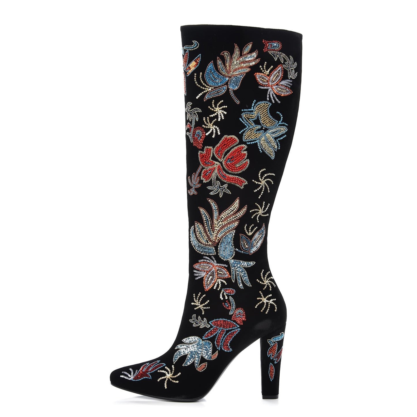 Velvet Embroidered Claire Boots 40 Black