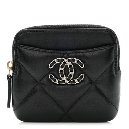 Chanel Lambskin Quilted Chanel 19 Zip Card Holder Wallet Black 1 of 11