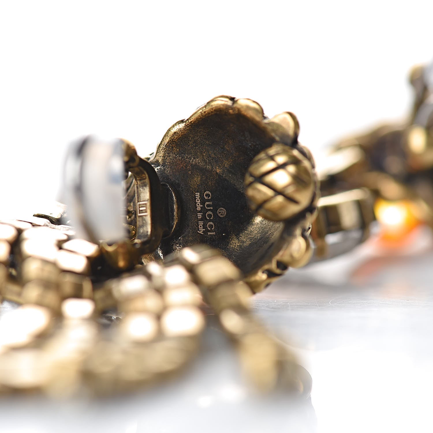 Gucci Metal Crystal Lion Clip On Earrings 4 of 4